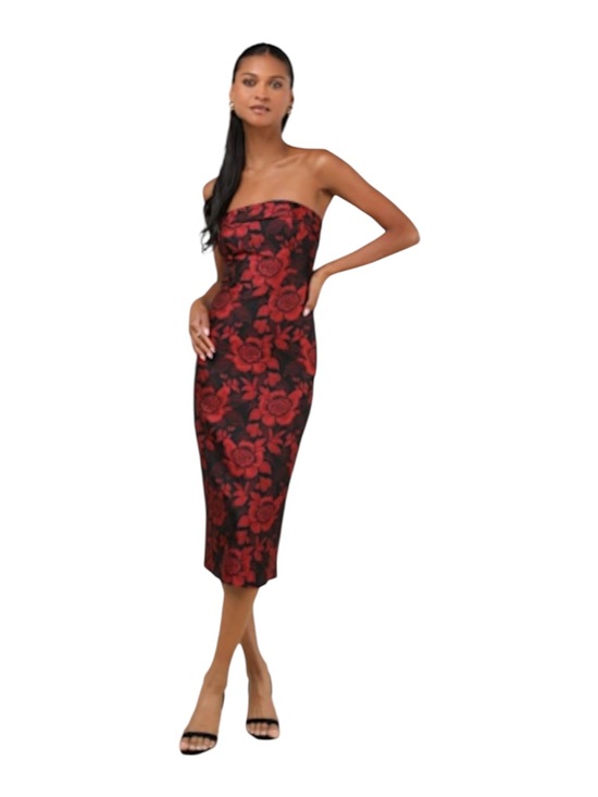 Lulus Dresses & Skirts - NWT Lulus Polished Muse Black and Red Jacquard Strapless Midi dress Sz XS